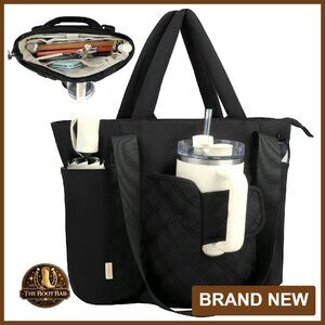 Lightweight Puffer Laptop Tote Bag with Front Cup Holder & 15.6 Inch Compartment